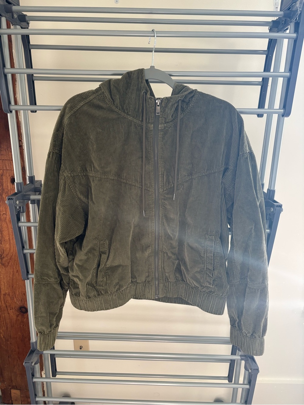 American Eagle Olive Green Faux-Corduroy Hoodie Jacket